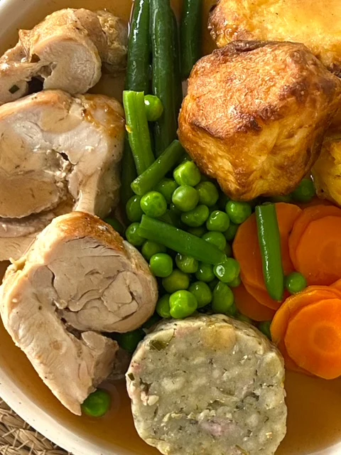 Roast Chicken with Stuffing,  Gravy, Golden Potatoes & Fresh Vegetables - Image 2